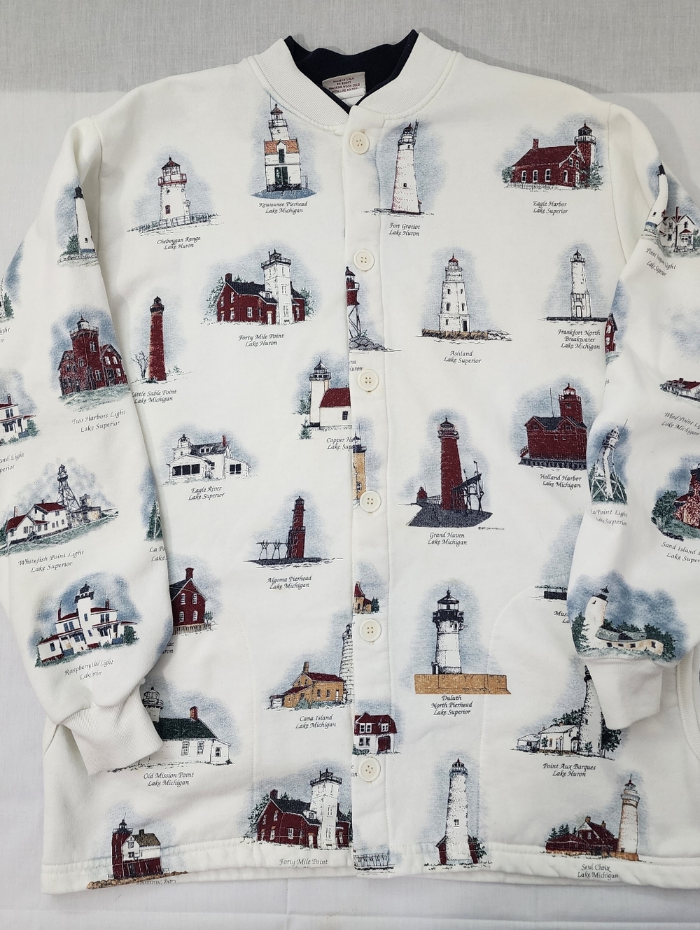 Vintage Art Unlimited Brand Lighthouse Graghic Cardigan Sweatshirt Size Large - Picture 2 of 12